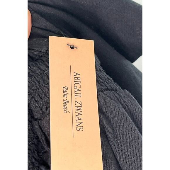 ABIGAIL ZWAANS Sz L Large Black Baie Ruffle Long Sleeve Dress NWT Cotton Linen - Picture 4 of 10